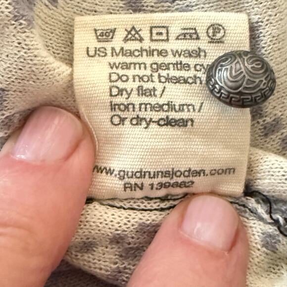 Gudrun Sjoden Cardigan Sweater Jacket Sz Small Black Cream Nordic Pattern Cotton - Picture 8 of 8